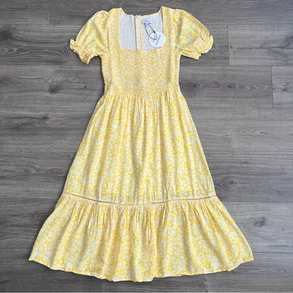 Lost + Wander Sweet Summer Daze Midi Dress Small Yellow Floral Cottagecore Boho